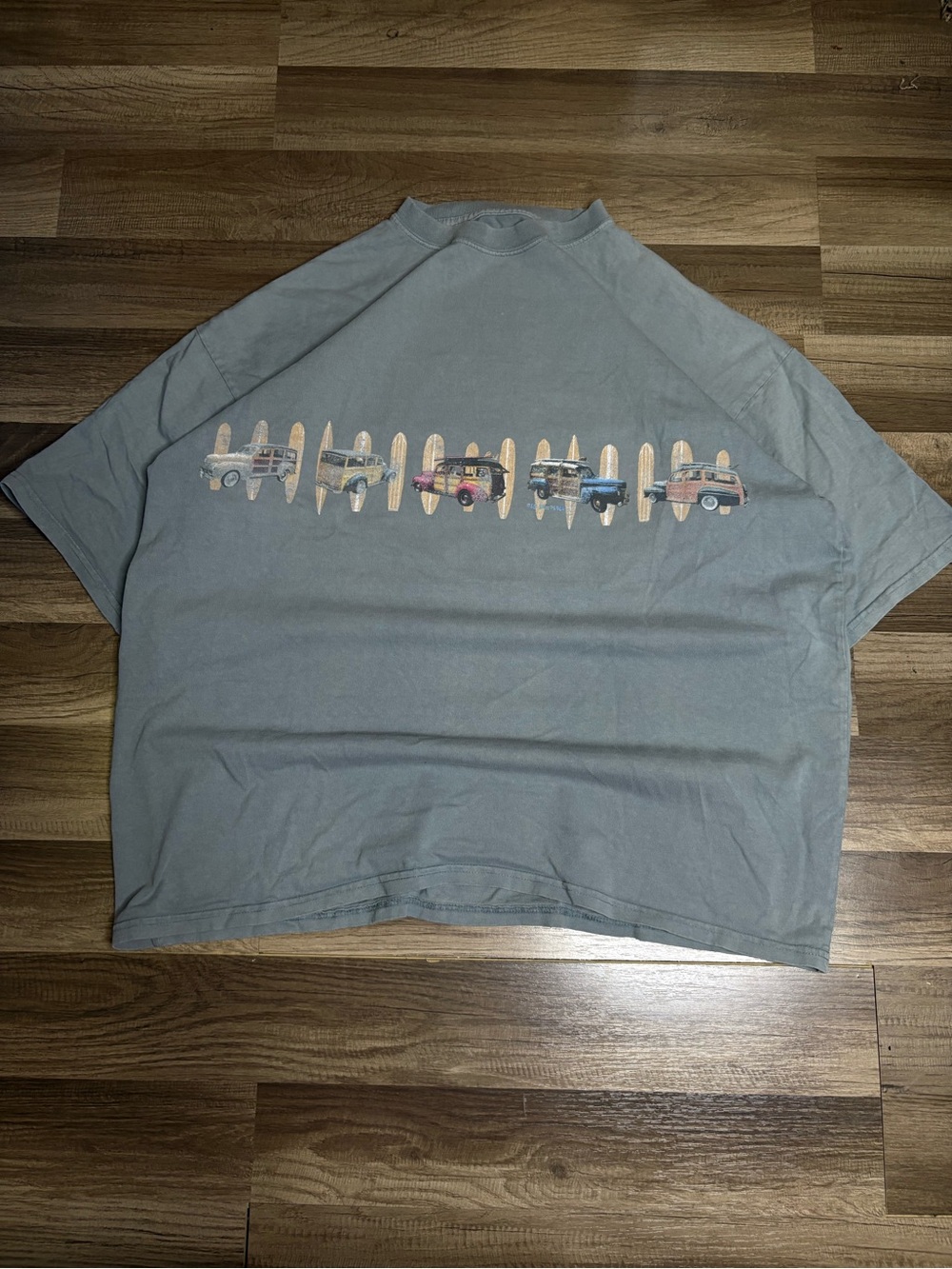 Old Honolulu Surf Cars Graphic Gray Men's 2XL Jersey T-Shirt Beach Theme